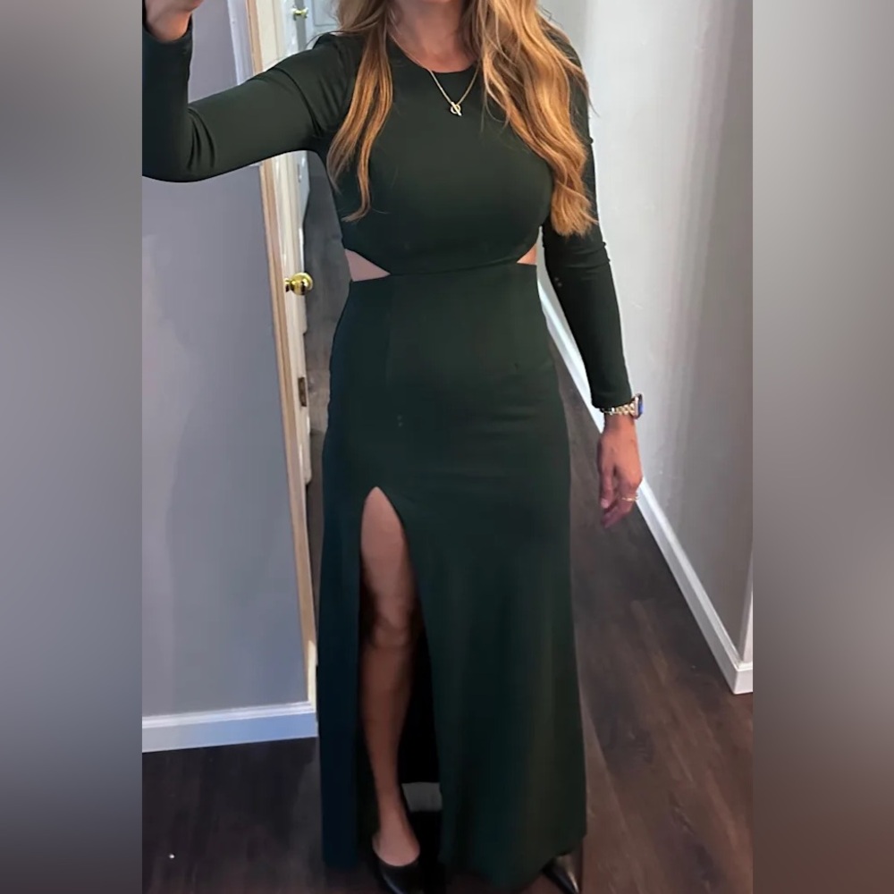 NWT Lulus Going for the Wow Emerald Green Long Sleeve Cutout Maxi Dress - Picture 11 of 11